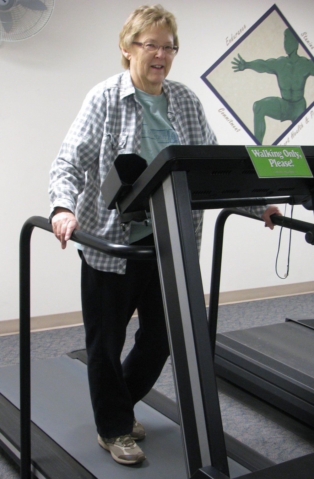 Lynne Rahilly walking on a treadmill