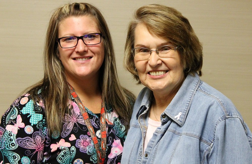 Rose Kaven smiling with mammography tech