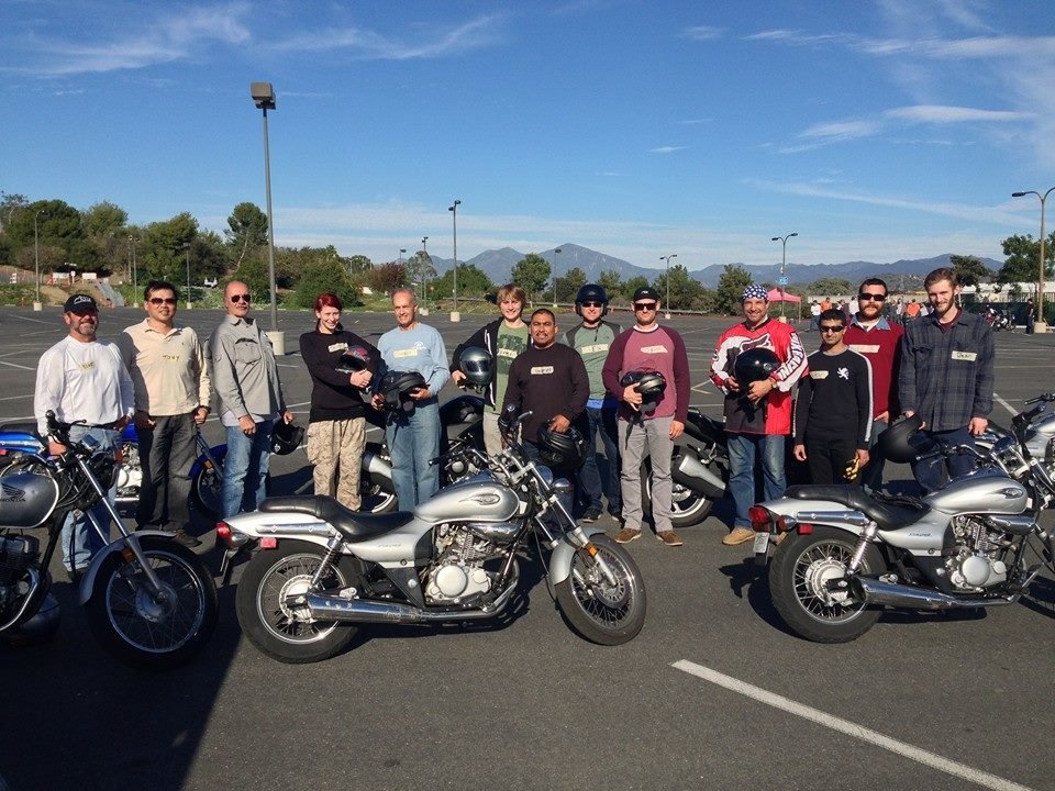 The best way to stay safe on a bike: take a Motorcycle Safety Foundation riding course. Here's the author (fifth from the right), graduating from his MSF course.