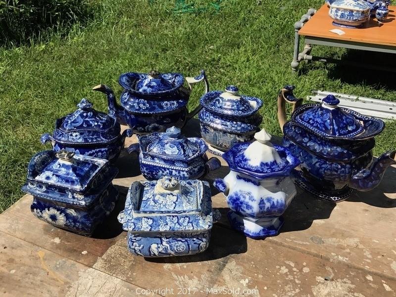 Antique Blue and White English Transferware China and Teapots